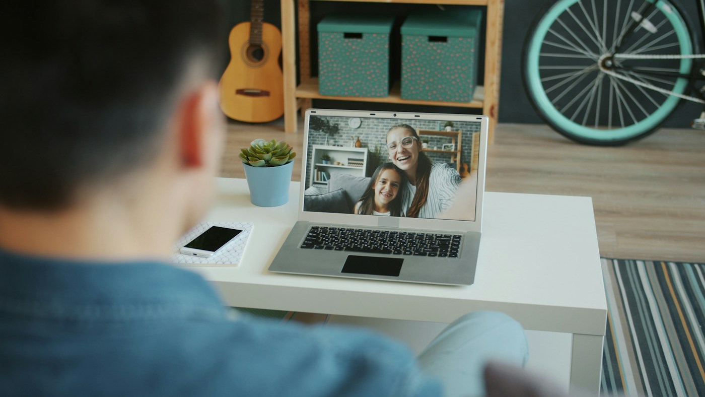 A family connecting on a video call